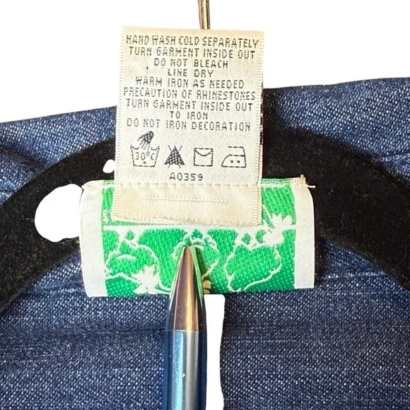 The Quacker Factory Dark Blue Denim Long Sleeve Rhinestone Accent ButtonDown Top - Picture 6 of 11